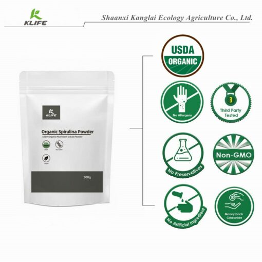 Organic spirulina powder: natural vegetarian food, supply folic acid, vitamin B12, iron, omega fatty acids, GLA, β-carotene, chlorophyll, amino acids - Image 6